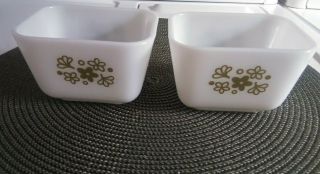 Vintage Pyrex Small Refrigerator Dish Green Crazy Daisy 501 1 1/2 Cup Set Of 2
