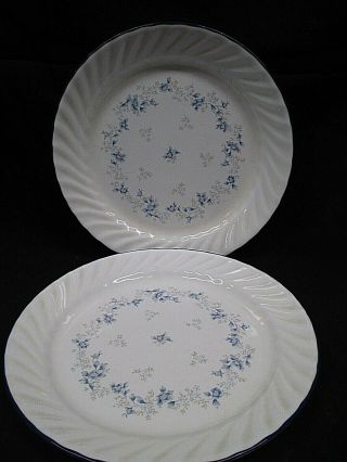 Corelle " Blue Fleur " 10.  25 " Dinner Plates Set Of 2 Swirled Rim/blue Flowers