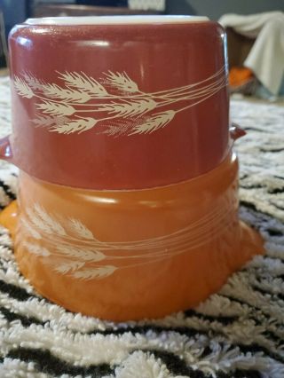 Vtg Pyrex Autumn Harvest Wheat Red Orange Casserole Bowl Set 474 - B 473 - B