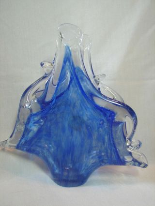 Murano Italy Blown Art Glass W/ Controlled Bubbles Blue /clear Napkin Holder