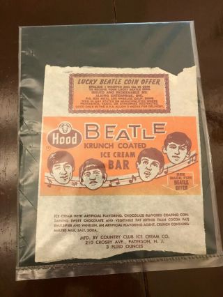 The Beatles 1965 Hood Krunch Coated Ice Cream Bar Wrapper W/coin Offer