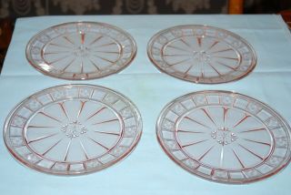 Set Of 4 Jeanette Pink Depression 9 " Plates Doric Pattern
