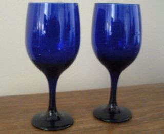 2 Cobalt Wine Glass,  11 Oz,  Hand Blown,  7 " Stems,  Milk Of Magnesia Bottle Blue