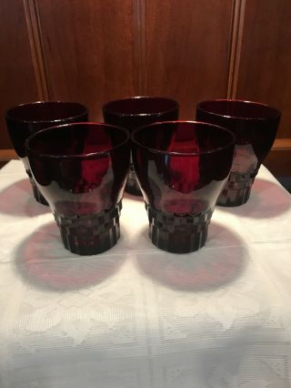 Vibrant Vintage Set Of 5 Red Ruby Glass 8 Ounce Drinking Glasses