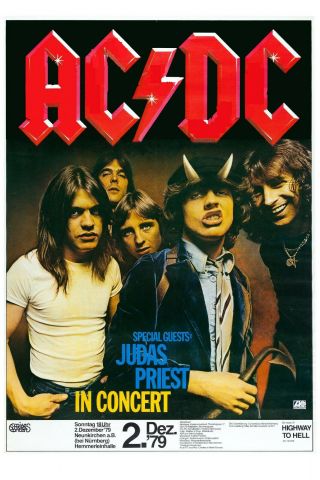Ac/dc Highway To Hell & Judas Priest Germany Concert Poster 1979 12x18
