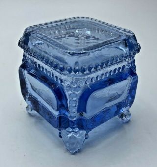 Westmoreland Glass Lidded Trinket Jewelry Box Clear Light Blue Beaded Edge