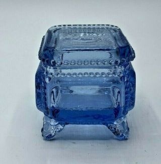 Westmoreland Glass Lidded Trinket Jewelry Box Clear Light Blue Beaded Edge 2