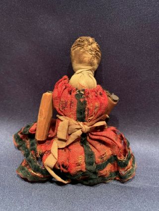 Antique Handmade Wooden Spool Doll Cloth Face Old Dress Early Make Do Dolls Doll 2