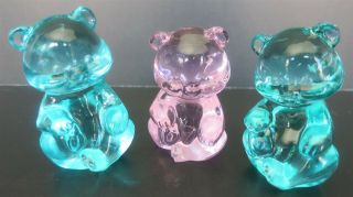 3 Pc Fenton 3 " Bear Figurines 2 Teal 1 Pink