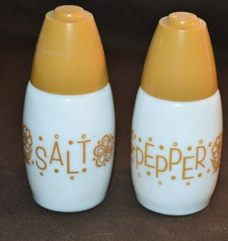 Vtg Gemco Milk Glass Salt & Pepper Shakers Corelle Butterfly Gold