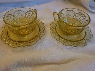 Vintage Mayfair Federal Glass Amber Cups Saucers (set Of 2)