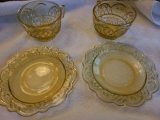 Vintage Mayfair Federal Glass Amber Cups Saucers (Set of 2) 2