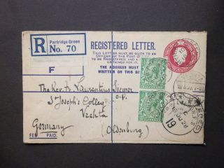 Sussex Stationery Kgv 41/2d Registered Envelope Partridge Green S/c 