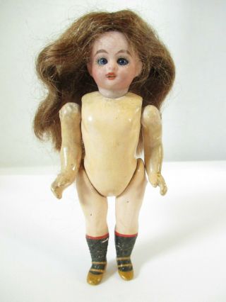 Antique German Bisque Head Sleep Eyes Fully Jointed Doll 5 Inches Tall