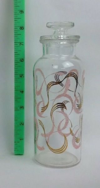 Vintage Pink And Gold Swirl Glass Apothecary Jar Canister Mid Century Modern 2