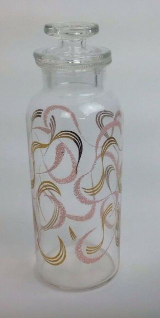 Vintage Pink And Gold Swirl Glass Apothecary Jar Canister Mid Century Modern 3