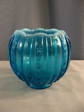 Fenton Blue Opalescent Glass Rose Bowl Vase W/ Ribbed Design