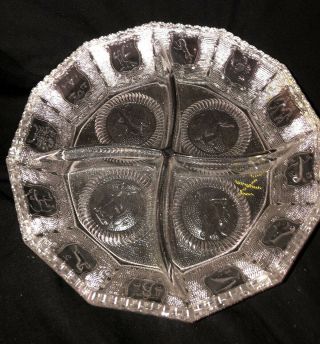 Westmoreland Clear Glass Zodiac Astrology 8 Inch Divided Relish Plate Dish Bowl