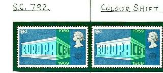 Gb 1969anniversary 9d Stamp With Light Turquoise Colour Shift U/m Ref:a731