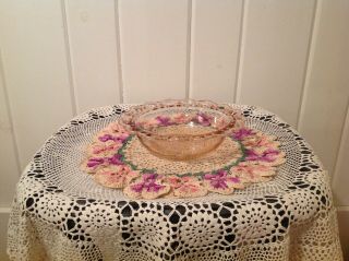 Pink Depression 9 1/2 Open Lace Glass Bowl