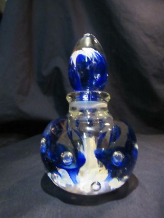 Joe St.  Clair Perfume Bottle Paperweight,  Cobalt And White.  3.  5 " Tall