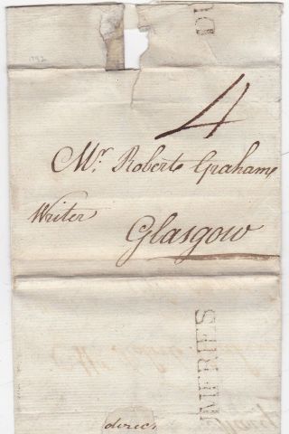 1792 Dumfries Pmk Letter Mary Wright At Ruthwell To Robert Graham In Glasgow
