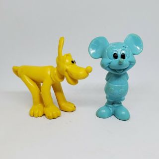 Vintage Mickey Mouse & Pluto Rubber Figures Walt Disney Productions Blue Yellow