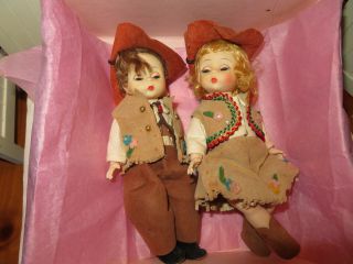 Vintage Madame Alexander - Kins Cowboy Cowgirl Bent Knee Dolls Rare Set 1960s - 8 "
