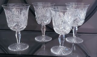 Four (4) Vintage Antique Fine Cut Crystal Wine Glasses Star Pattern 6 "