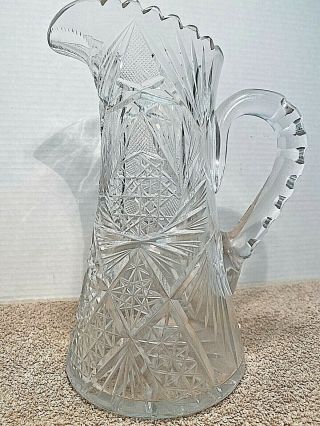 Hawkes Cut Crystal Glass Water Pitcher Made In France - This 10 " Complex Starburst