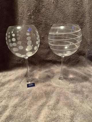 Set Of 2 Mikasa Cheers Crystal Balloon Wine Goblets/glasses - Signed