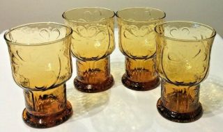 Libbey Amber Country Garden Daisy 5 " Water Goblets Vintage 70’s Set Of 4 Glasses