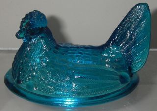 Westmoreland Glass Hen On Nest Basket Blue Candy Dish Cover Only