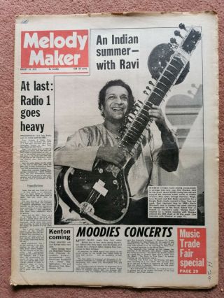 Melody Maker Newspaper August 14th 1971 Ravi Shankar Cover