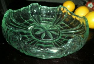 Vintage 1930 / 1940s Sowerby Green Glass Fruit Bowl - Great For Christmas
