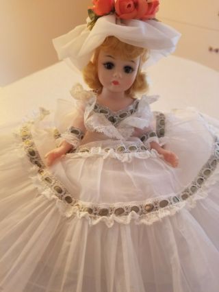 Vintage Madame Alexander Southern Belle,  White Dress,  Green Accet