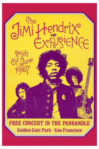 Rock: Jimi Hendrix At San Francisco Concert Poster 1967 13 3/4 X 19 3/4
