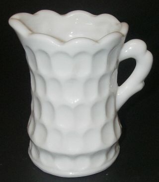 Kanawha Glass Thumbprint Milk White Mini Creamer 3 1/2 " 2 Oz