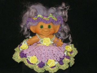 2.  3/4 " Vtg Scandia Curly Lilac Mohair W/multi - Colored Crocheted Dress U271