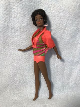 Vintage Talking Christie Doll In Orange Swimsuit Mattel 1126 Barbie Friend Mute