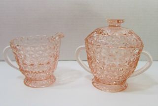 Jeanette Pink Buttons And Bows Depression Glassware Sugar & Creamer Set
