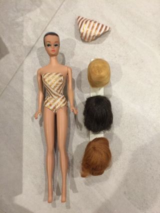 Vintage Barbie Fashion Queen Doll W/3 Wigs,  Head Wrap,  Wig Stand And Swim Suit