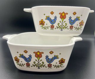 Set Of 2 Corning Ware 1975 Country Festival P - 43 - B Petites 2 3/4 Cup Blue Birds