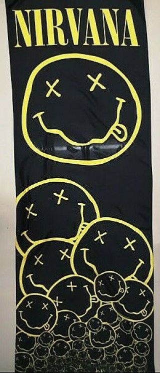 Nirvana Black Yellow Smiley Textile Door Poster Banner Polyester Italy60x20 "