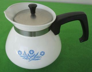 Vintage Corning Ware Cornflower 6 Cup Tea Pot W/metal Lid