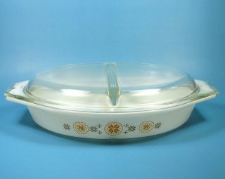 Pyrex Town & Country 1.  5 Quart Qt Divided Oval Covered Casserole Dish & Lid Usa