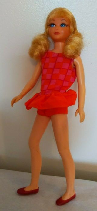 Vint Orig Mod Barbie Blond Sausage Curl Skipper B/l Tnt High Color Doll W Suit