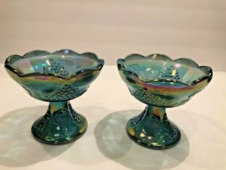 Blue Carnival Glass Candle Holders Set Of 2 4c