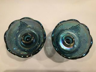 Blue Carnival Glass Candle Holders Set of 2 4C 2