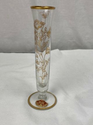 Vintage Silver City 22k Gold On Crystal Bud Vase Floral 6 1/2 " Tall